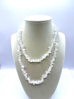 Vintage White Clear Quartz Chip Necklace 34” Length